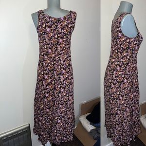 Vintage All That Jazz ankle Dress Women Black Floral Sleeveless Scoop Ne…
